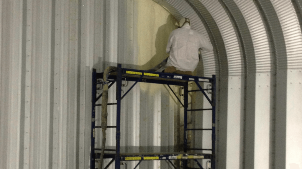 Spray foaming a steal building insulation