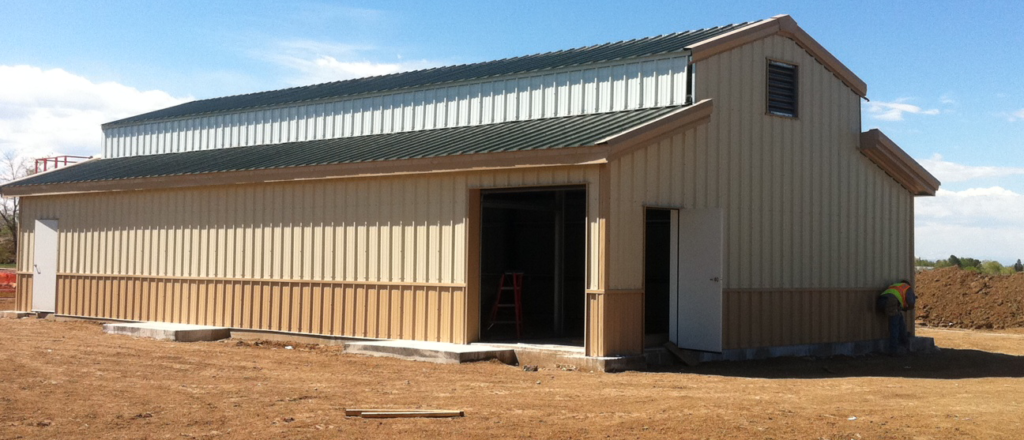 Wood building in field